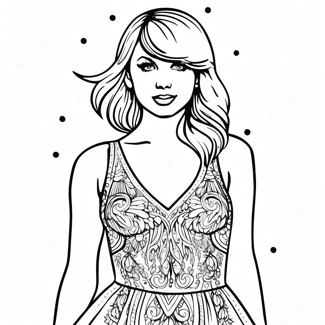 Taylor Swift in a Sparkly Dress Coloring Page | Taylor Swift 1989 coloring page