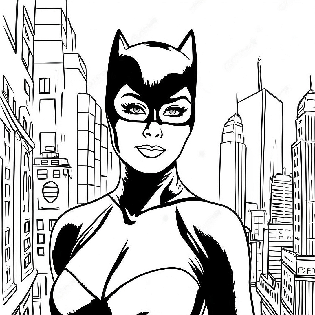 Catwoman in Gotham City Coloring Page | Catwoman coloring page