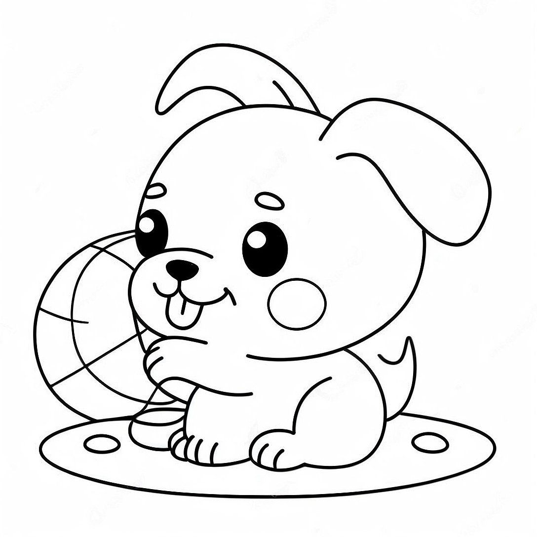 Cute Kawaii Puppy Playing with Ball Coloring Page | Kawaii Dog coloring page