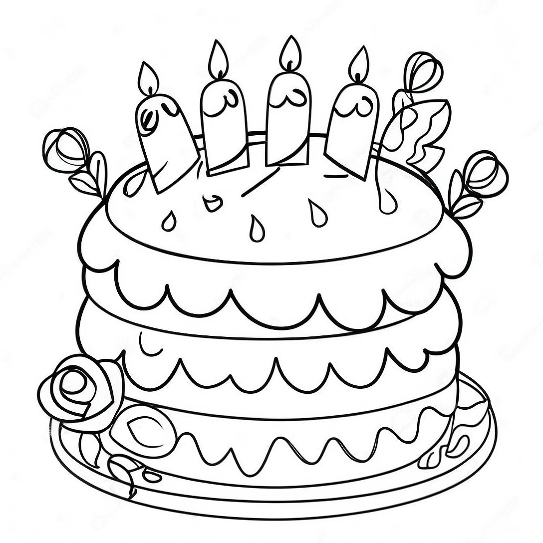Elegant Birthday Cake Coloring Page | Happy Birthday for Adults coloring page