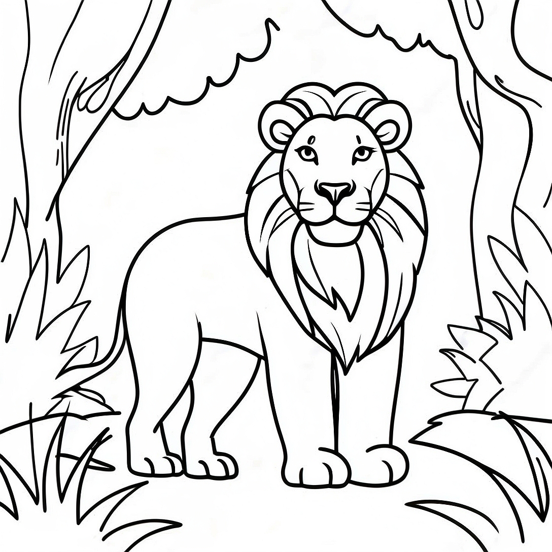 Majestic Lion in the Jungle Coloring Page | Wildlife coloring page