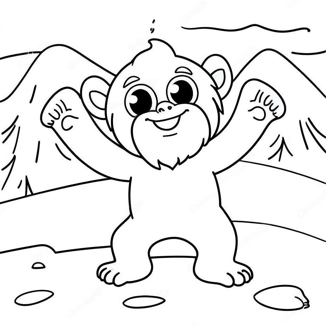 Cute Yeti Playing in the Snow Coloring Page | Yeti coloring page
