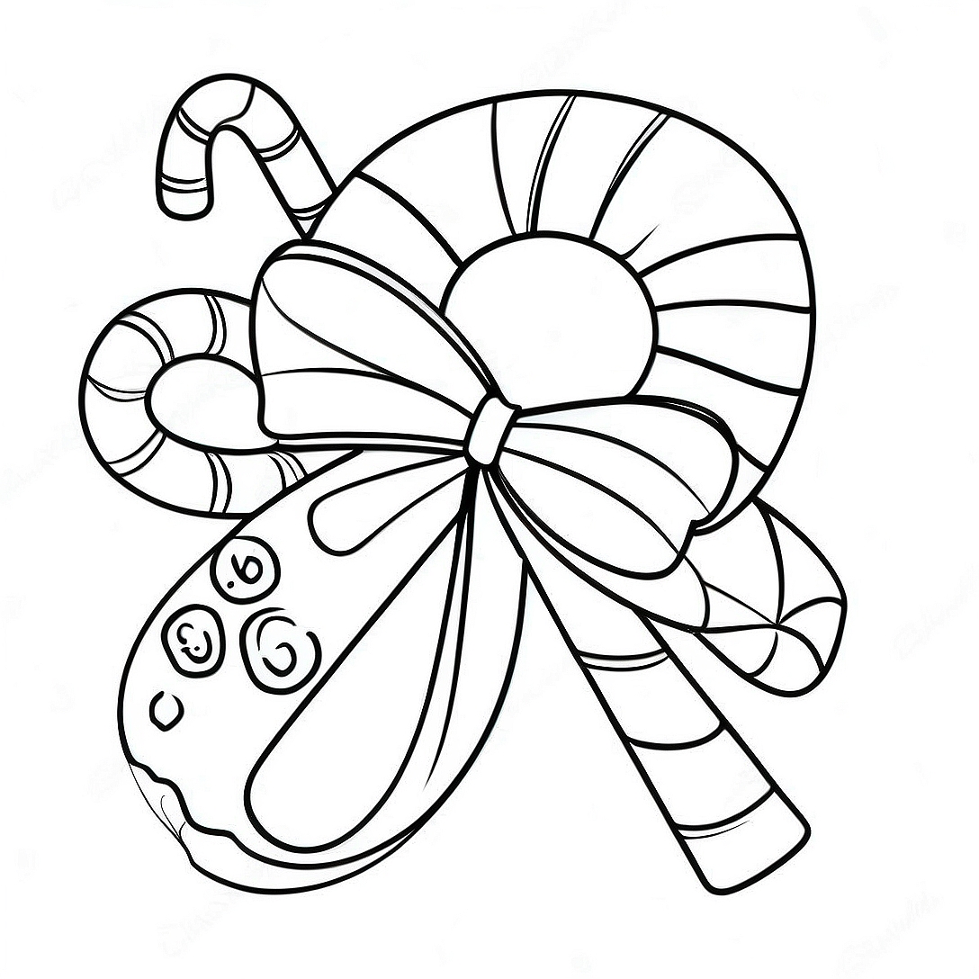 Festive Candy Cane with Bow Coloring Page | Candy Cane coloring page