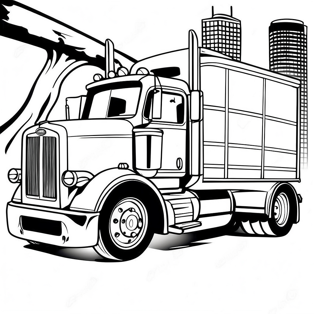 Classic Peterbilt Semi Truck Coloring Page | Peterbilt Semi Truck coloring page