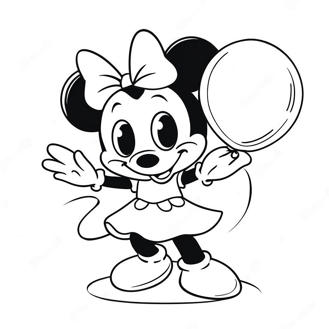 Happy Minnie Mouse with Balloons Coloring Page | Minnie Mouse coloring page
