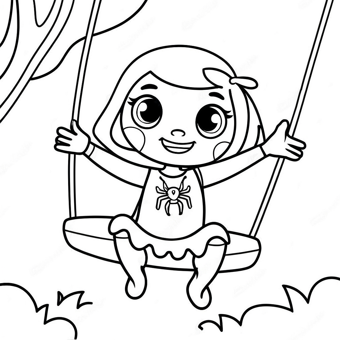 Cute Spider Girl Swinging from a Web Coloring Page | Spider Girl coloring page