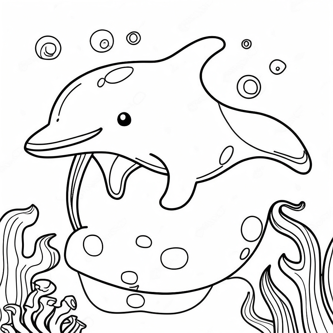 Realistic Dolphin Swimming in Ocean Coloring Page | Realistic Dolphin coloring page