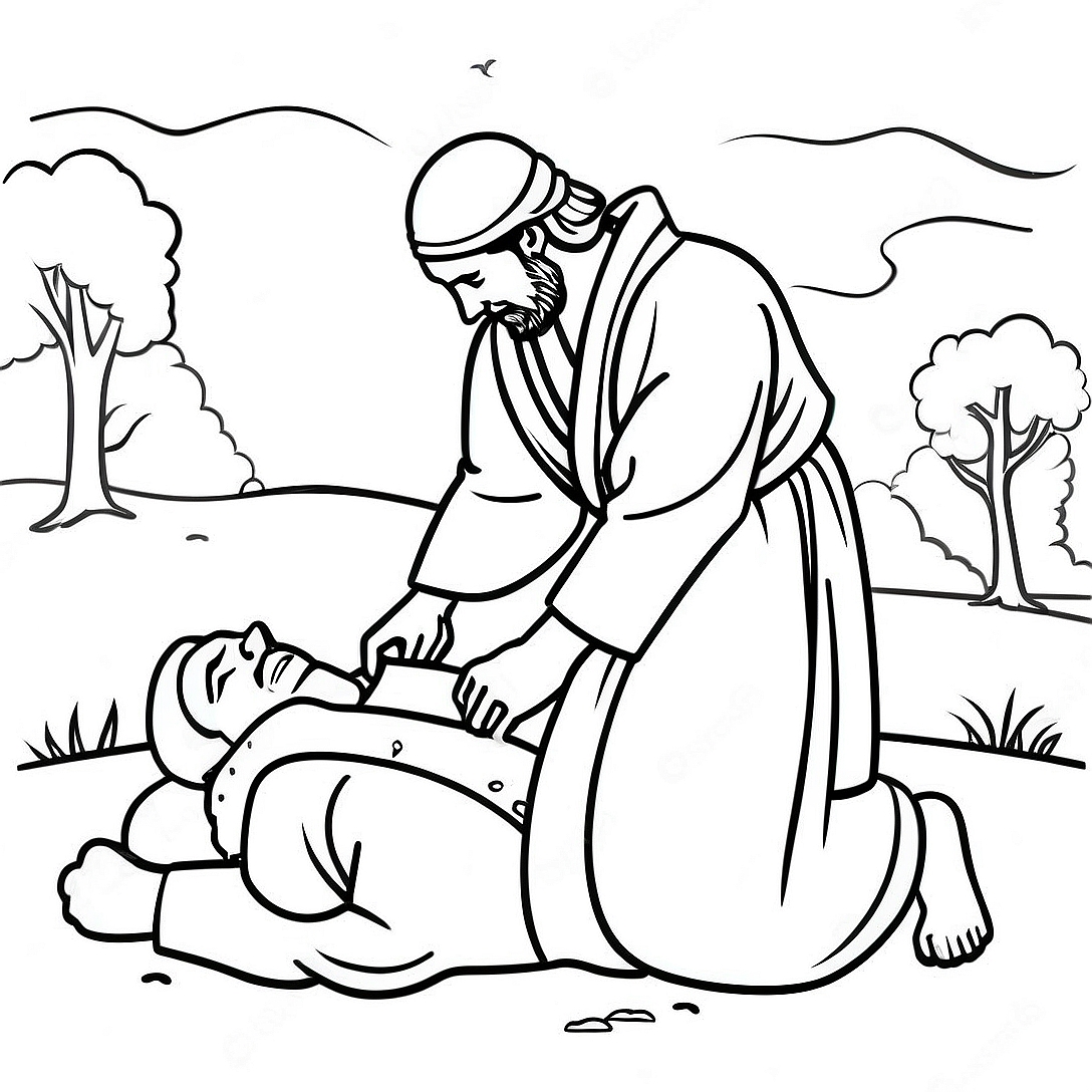 The Good Samaritan Helping the Injured Man Coloring Page | The Good Samaritan coloring page