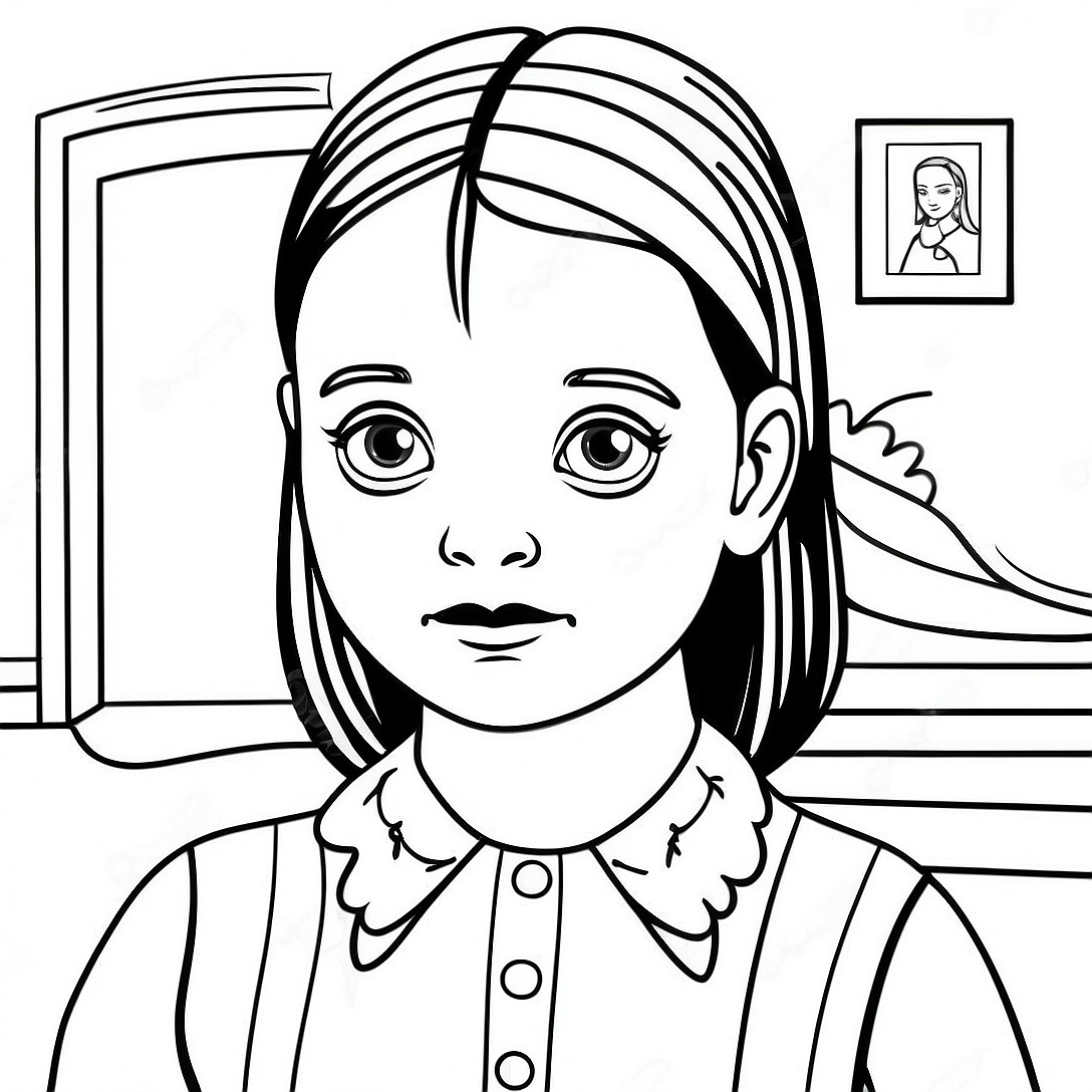 Creepy Wednesday Addams Coloring Page | Wednesday Addams coloring page
