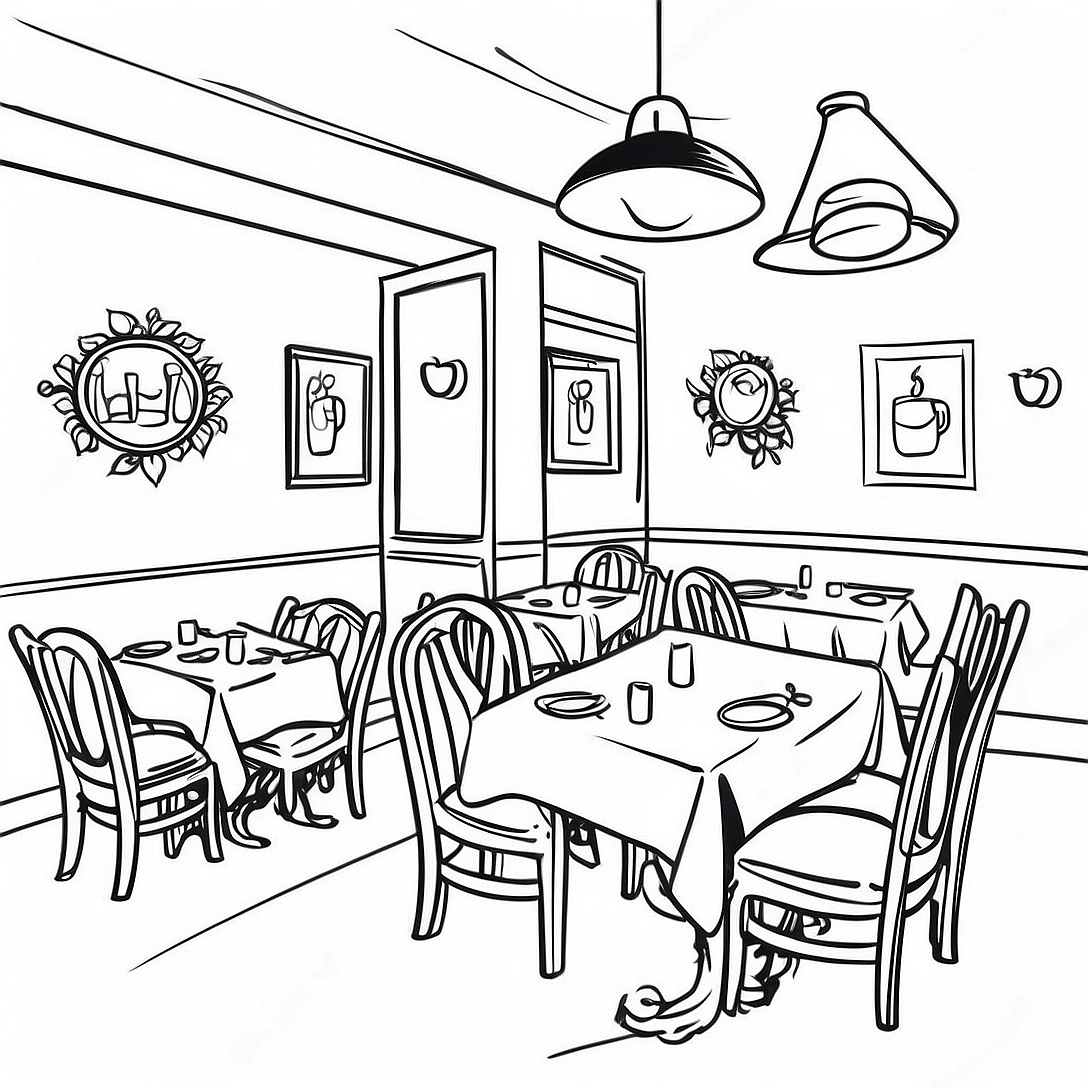 Restaurant Coloring Page | Restaurant coloring page