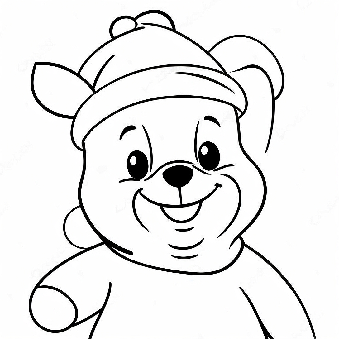 Cheerful Winnie the Pooh with Santa Hat Coloring Page | Winnie the Pooh Christmas coloring page