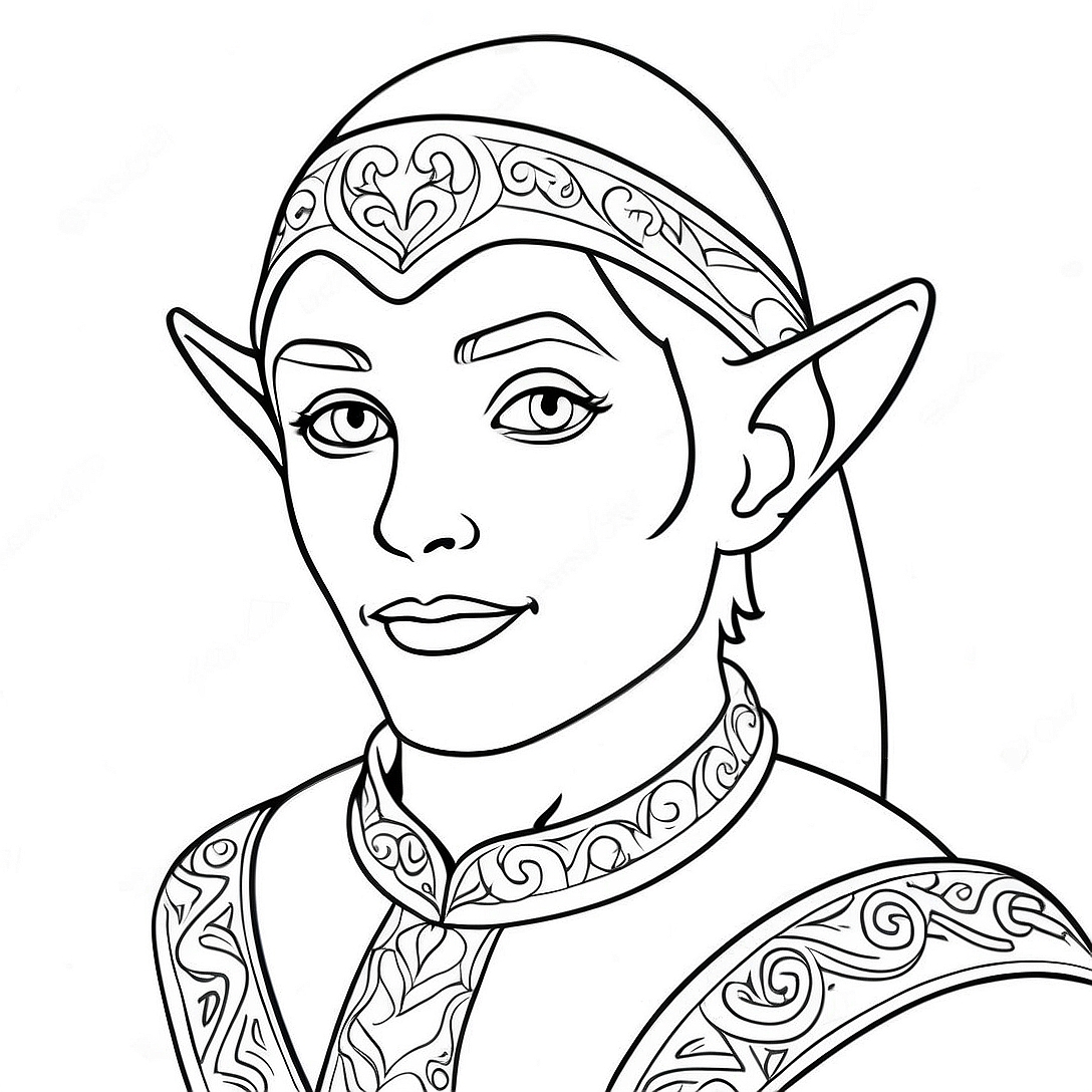 Realistic Elf Portrait Coloring Page | Realistic Elf for Adults coloring page