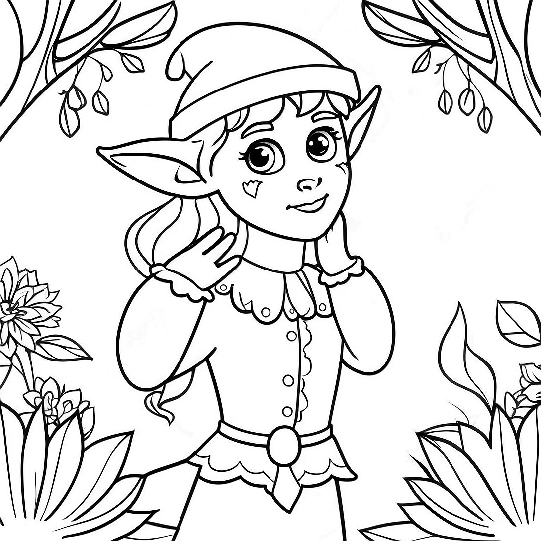 Detailed Elf in Enchanted Forest Coloring Page | Realistic Elf for Adults coloring page