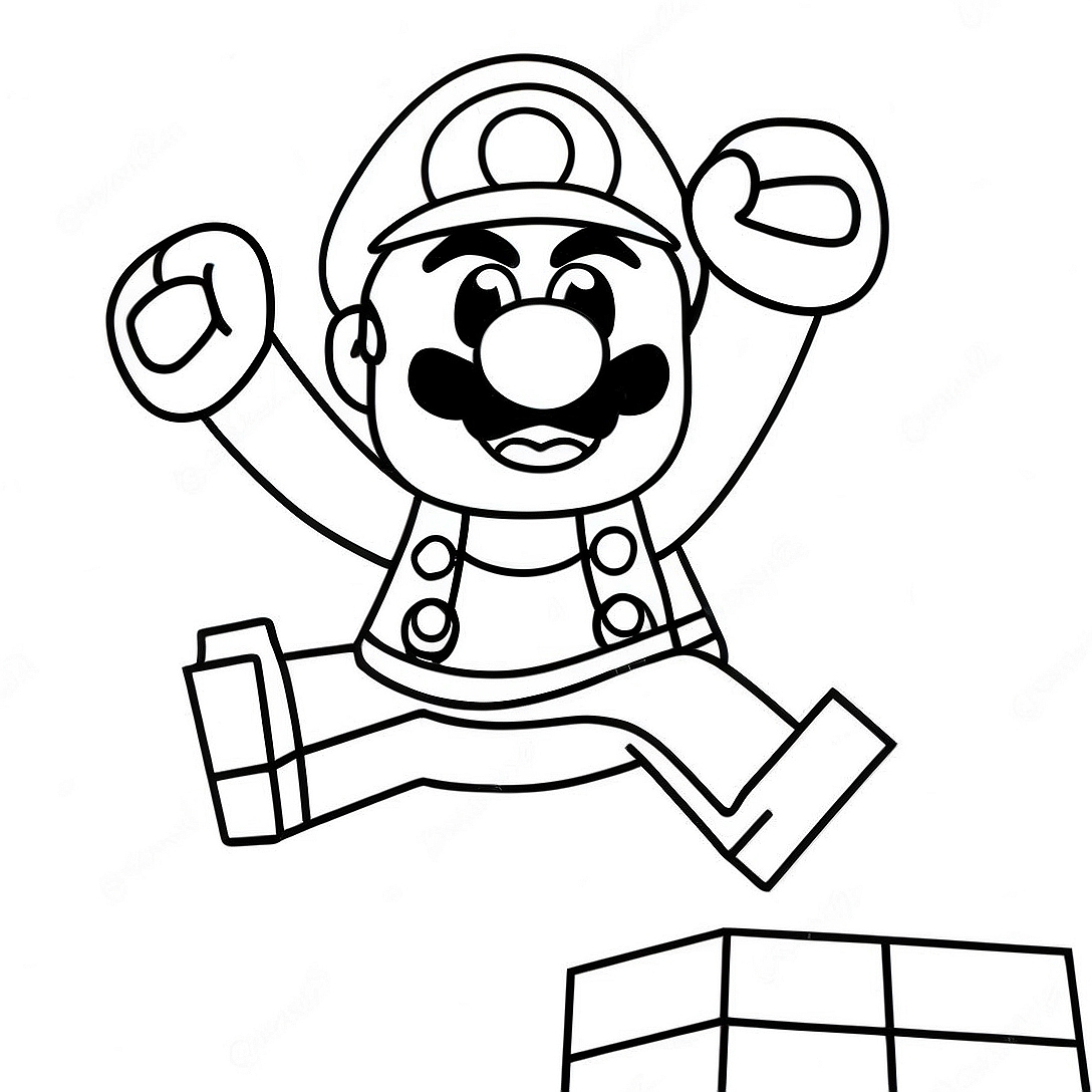 Lego Mario Jumping Coloring Page | Lego Mario coloring page