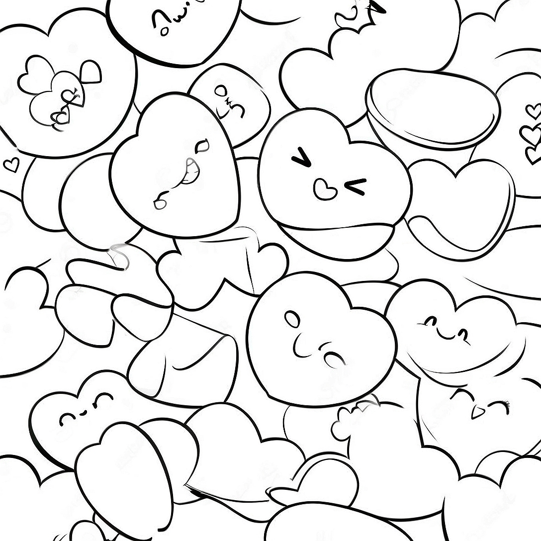 Cute Conversation Hearts Coloring Page | Conversation Hearts coloring page