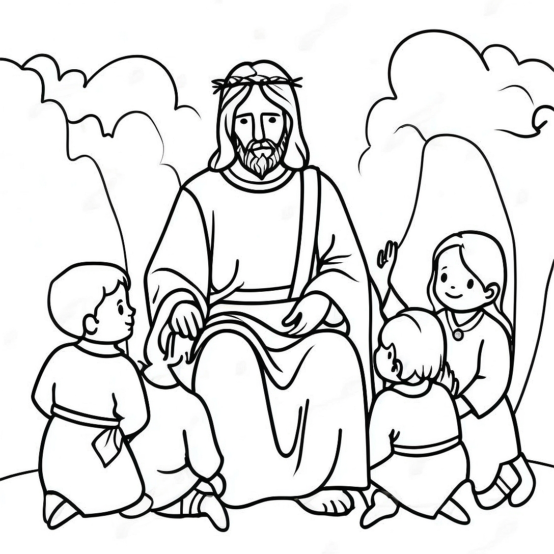 Jesus with Children Coloring Page | Christian coloring page