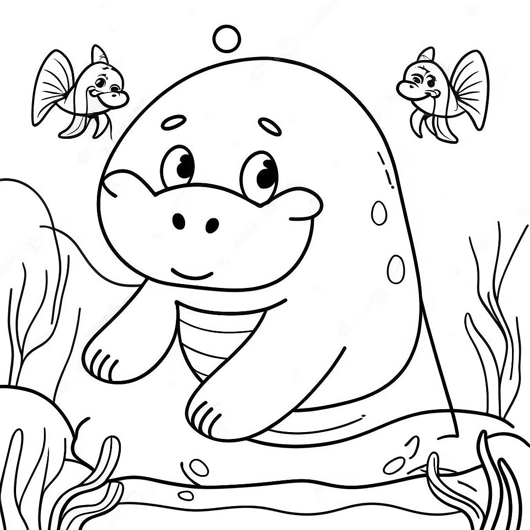 Happy Manatee with a Big Smile Coloring Page | Manatee coloring page