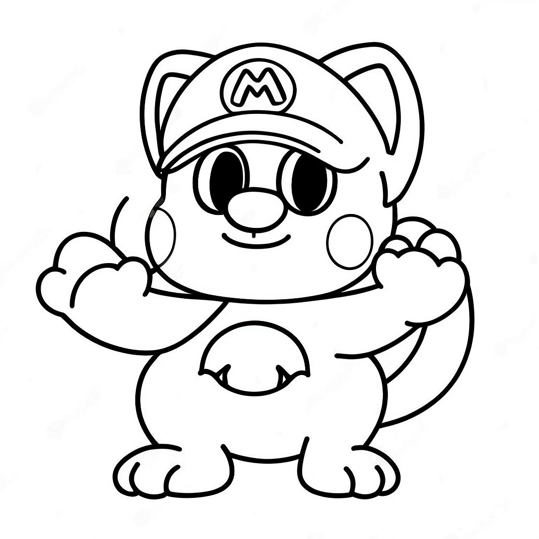 Adventurous Cat Mario Coloring Page | Cat Mario coloring page