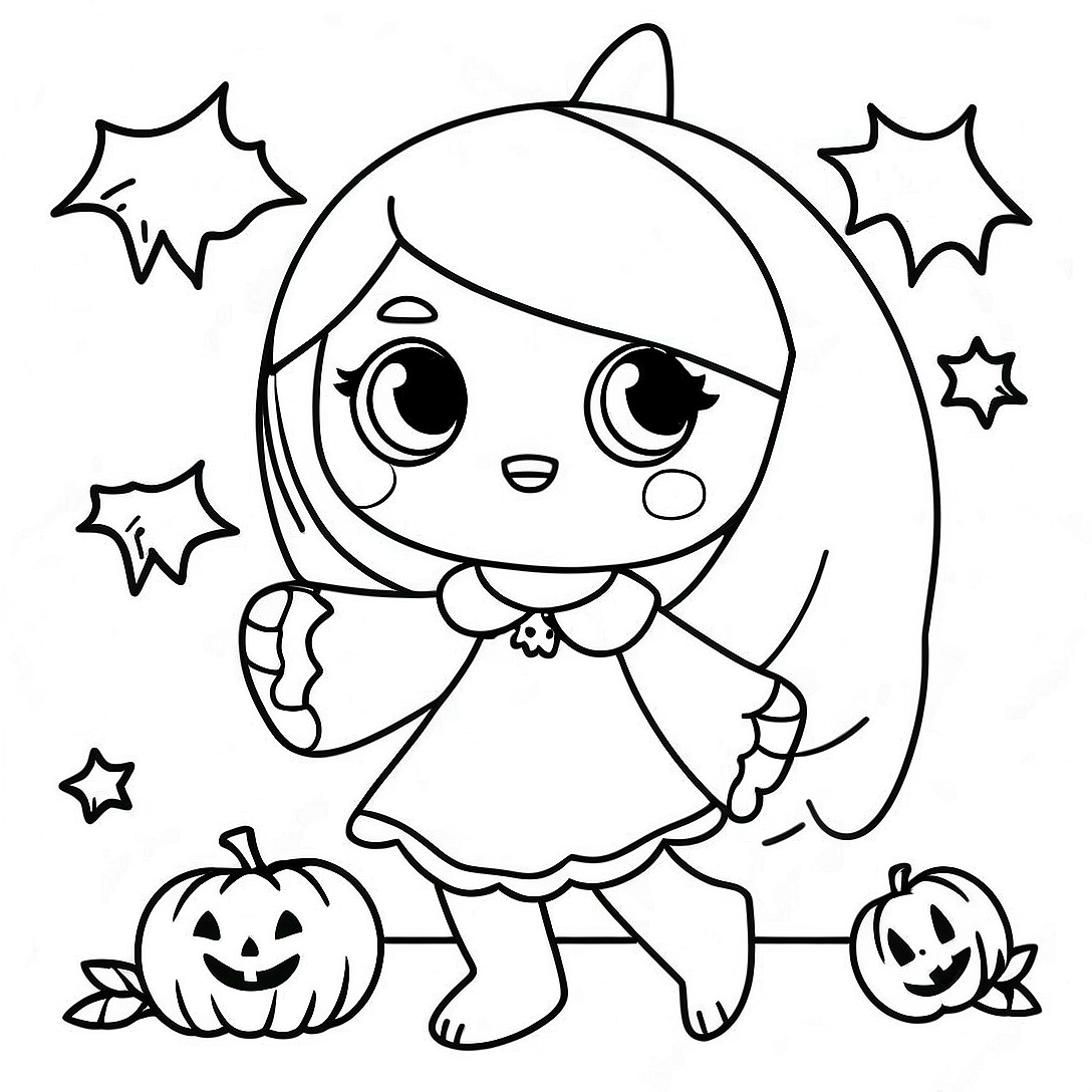 Anime Halloween Ghost Girl Coloring Page | Anime Halloween coloring page