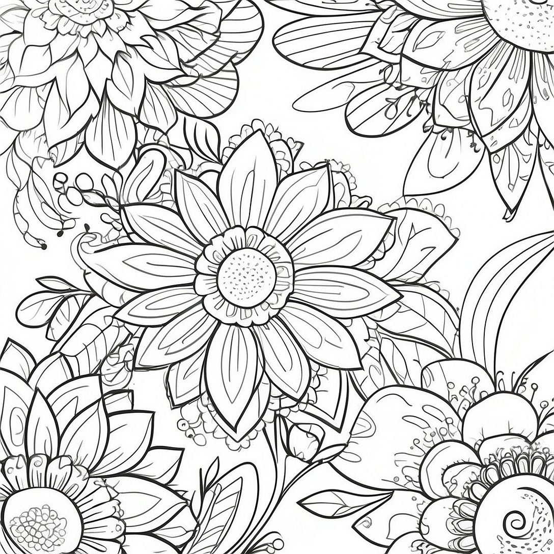 Detailed Grayscale Floral Patterns Coloring Page | Detailed Grayscale for Adults coloring page