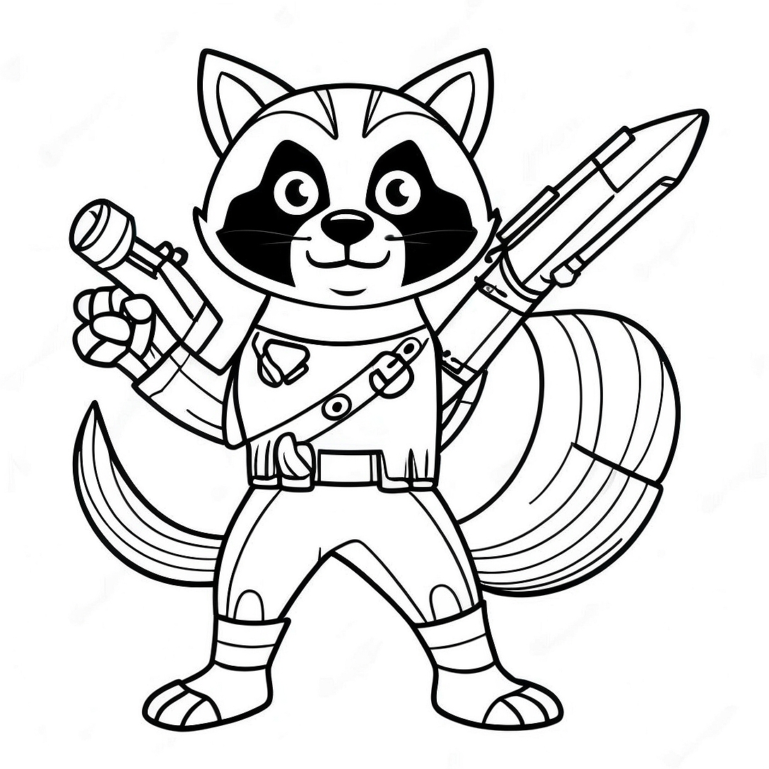 Rocket Raccoon with Blasters Coloring Page | Guardians of the Galaxy coloring page