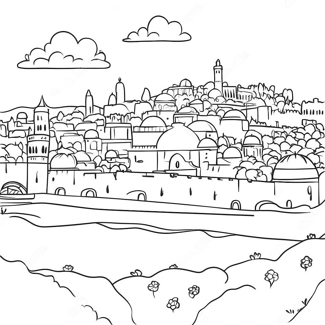 Beautiful Jerusalem Landscape Coloring Page | Israel coloring page