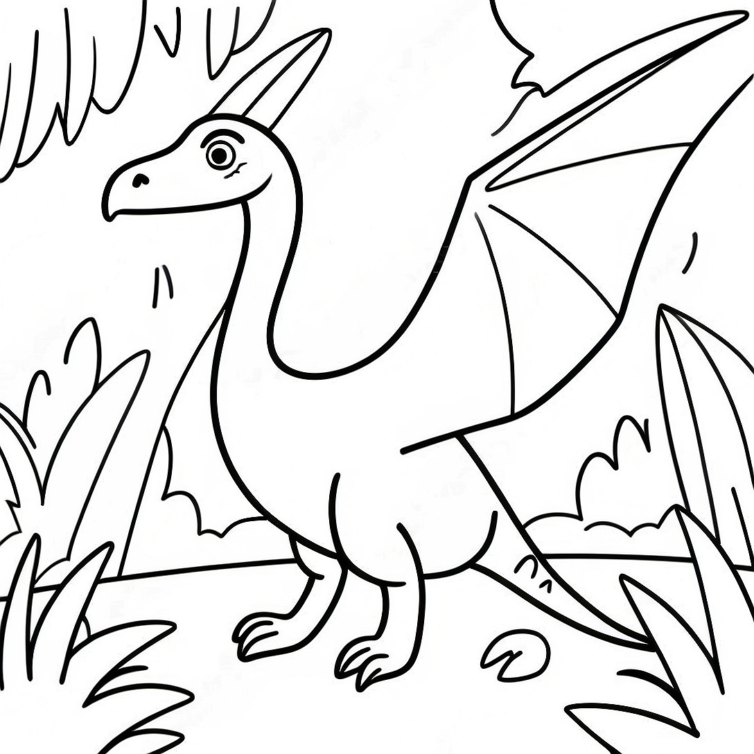 Colorful Pterodactyl in a Jungle Coloring Page | Pterodactyl coloring page