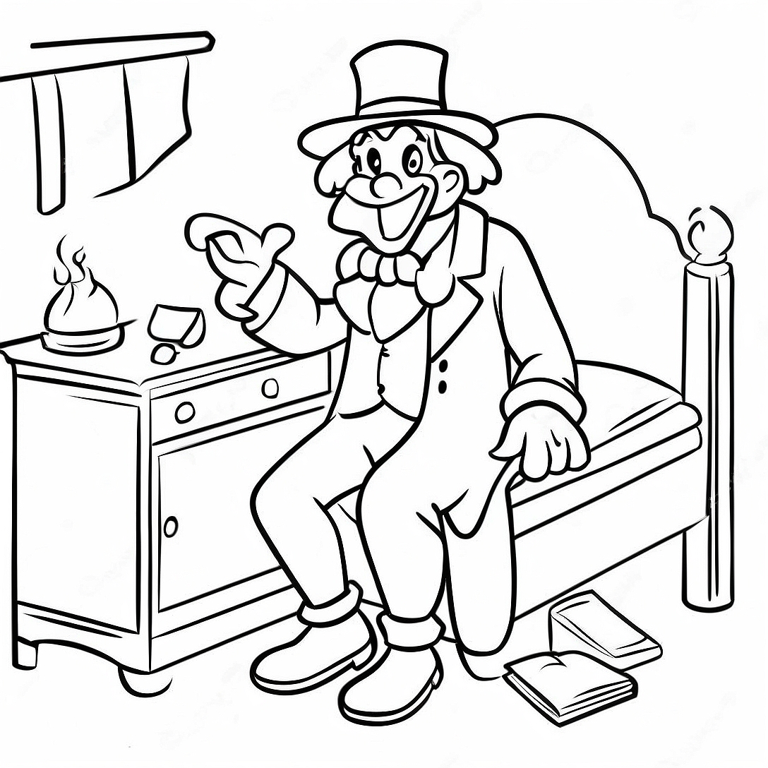 Scrooge in His Cozy Bedroom Coloring Page | A Christmas Carol coloring page