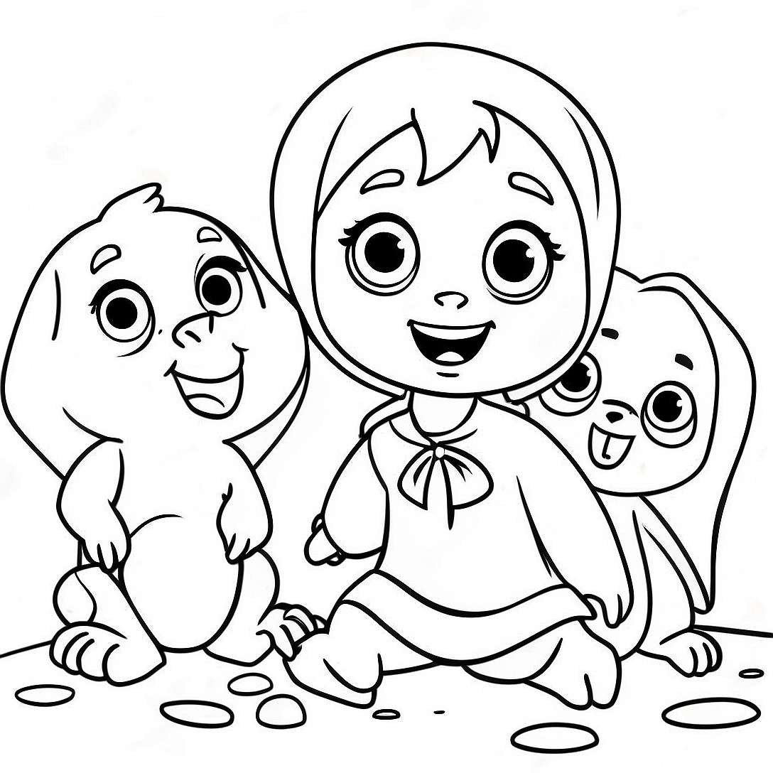 Masha Playing with Friends Coloring Page | Masha and the Bear coloring page