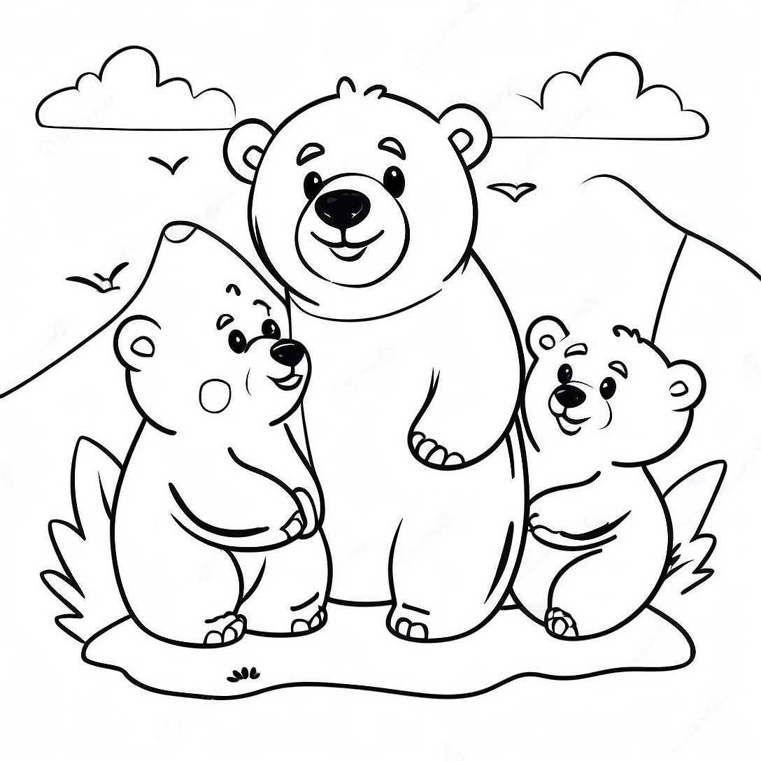 Cute Polar Bear Family Coloring Page | Arctic Animals coloring page