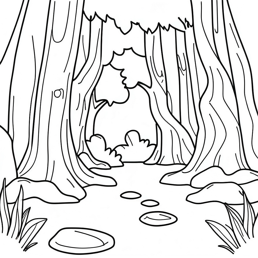 Mysterious Dark Forest Coloring Page | Dark Fantasy for Adults coloring page