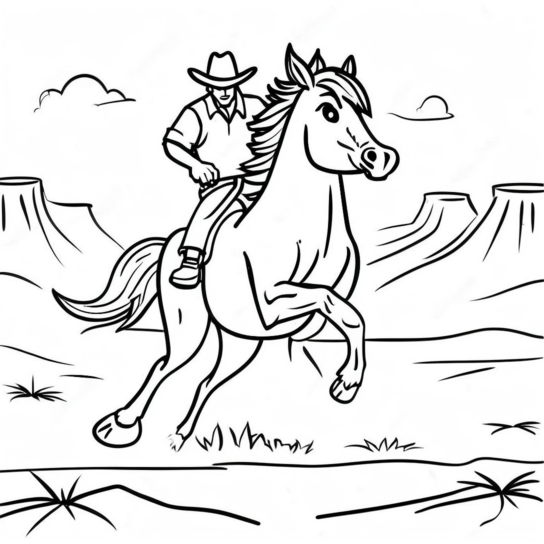 Wild Bronco Running Through the Desert Coloring Page | Bronco coloring page