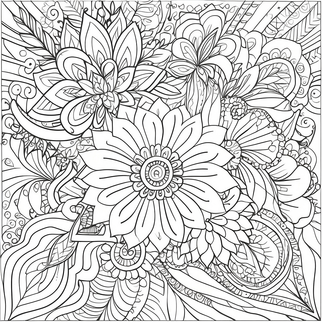 Intricate Bold Line Floral Patterns Coloring Page | Bold Line for Adults coloring page