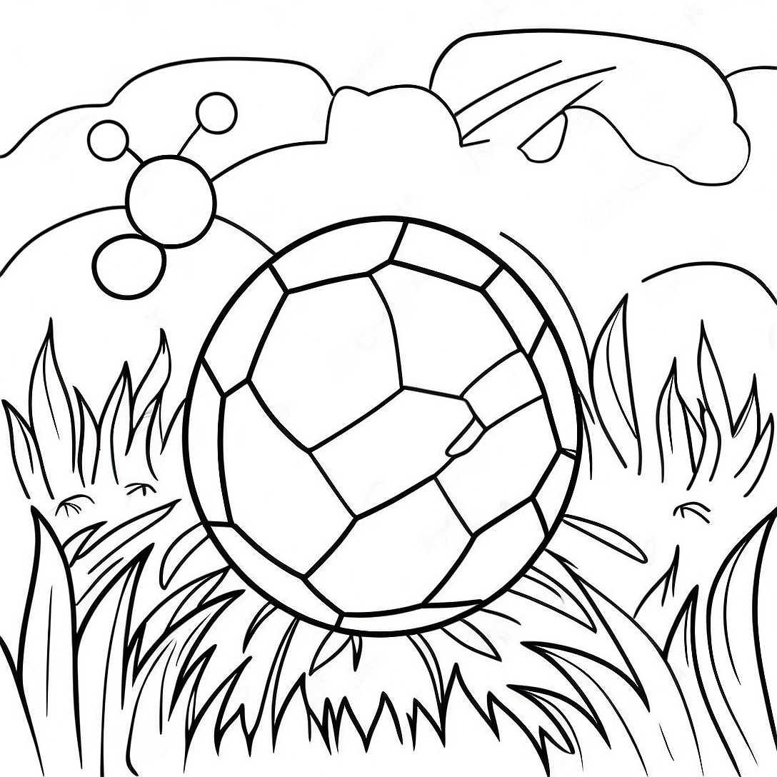 Colorful Soccer Ball in the Grass Coloring Page | Soccer Ball coloring page