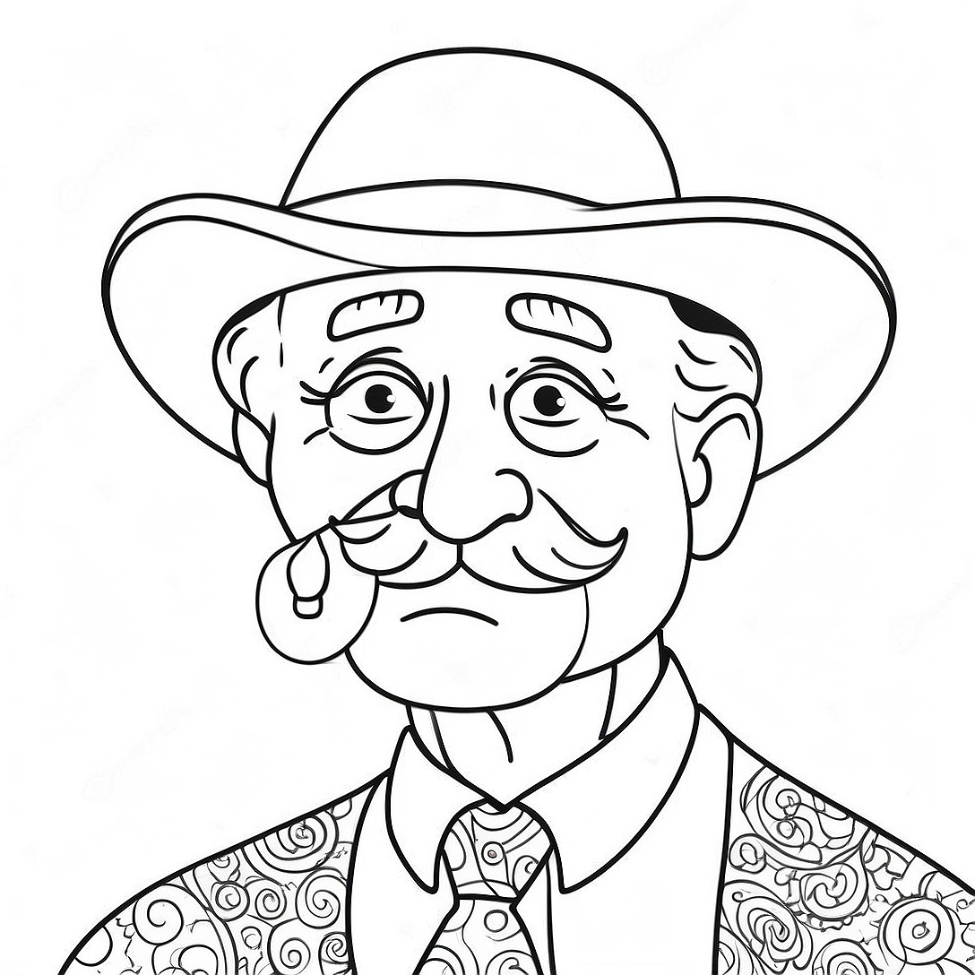 Funny Grandpa with a Mustache Coloring Page | Grandpa Fathers Day coloring page