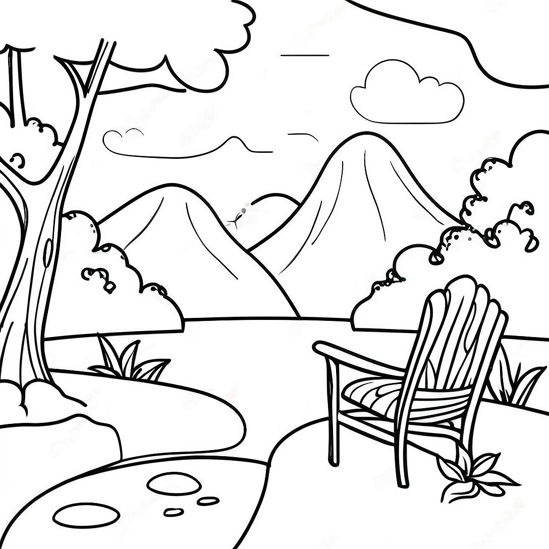 Calming Nature Scene Coloring Page | Mindful coloring page