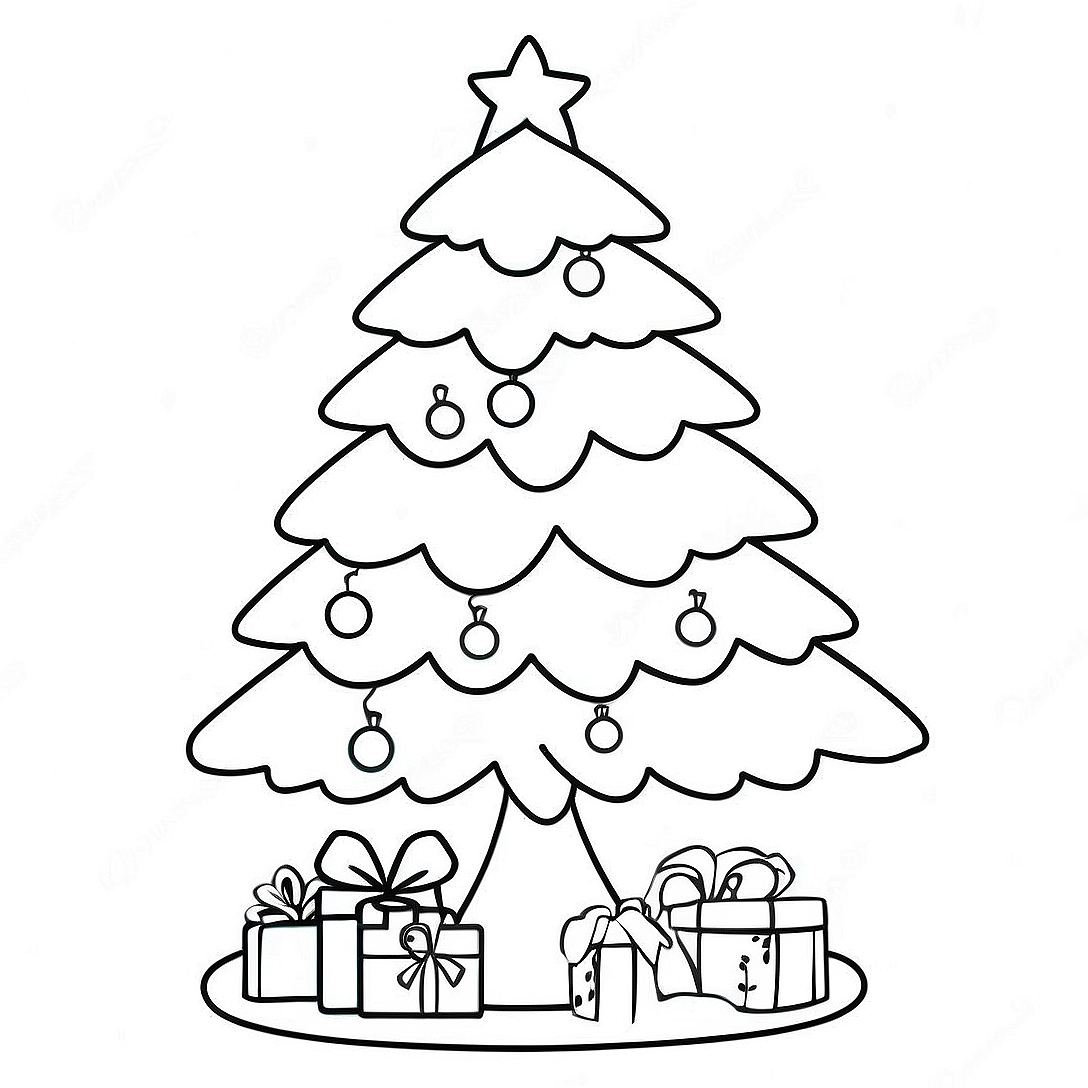 Anime Christmas Tree Coloring Page | Anime Christmas coloring page