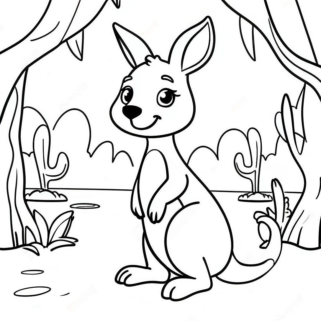 Cute Kangaroo in the Outback Coloring Page | Australia coloring page