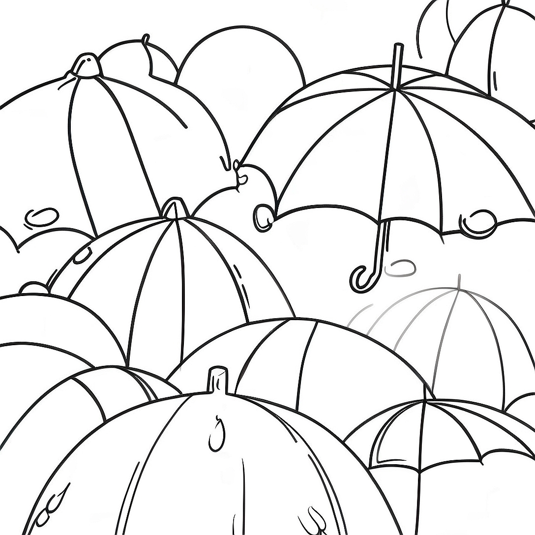 Colorful Umbrellas in the Rain Coloring Page | April Showers Bring May Flowers coloring page
