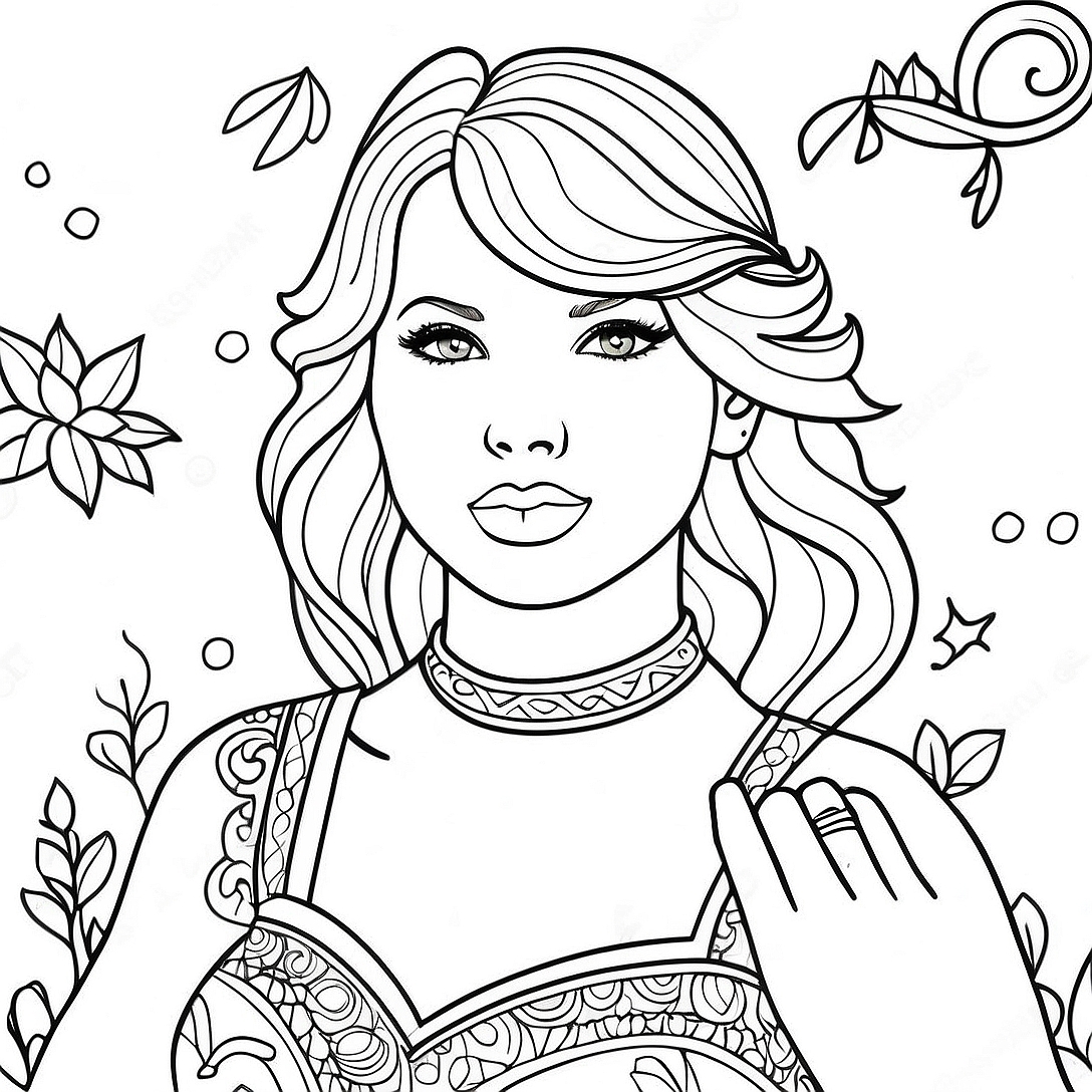 Enchanting Taylor Swift in Folklore Coloring Page | Taylor Swift Folklore coloring page