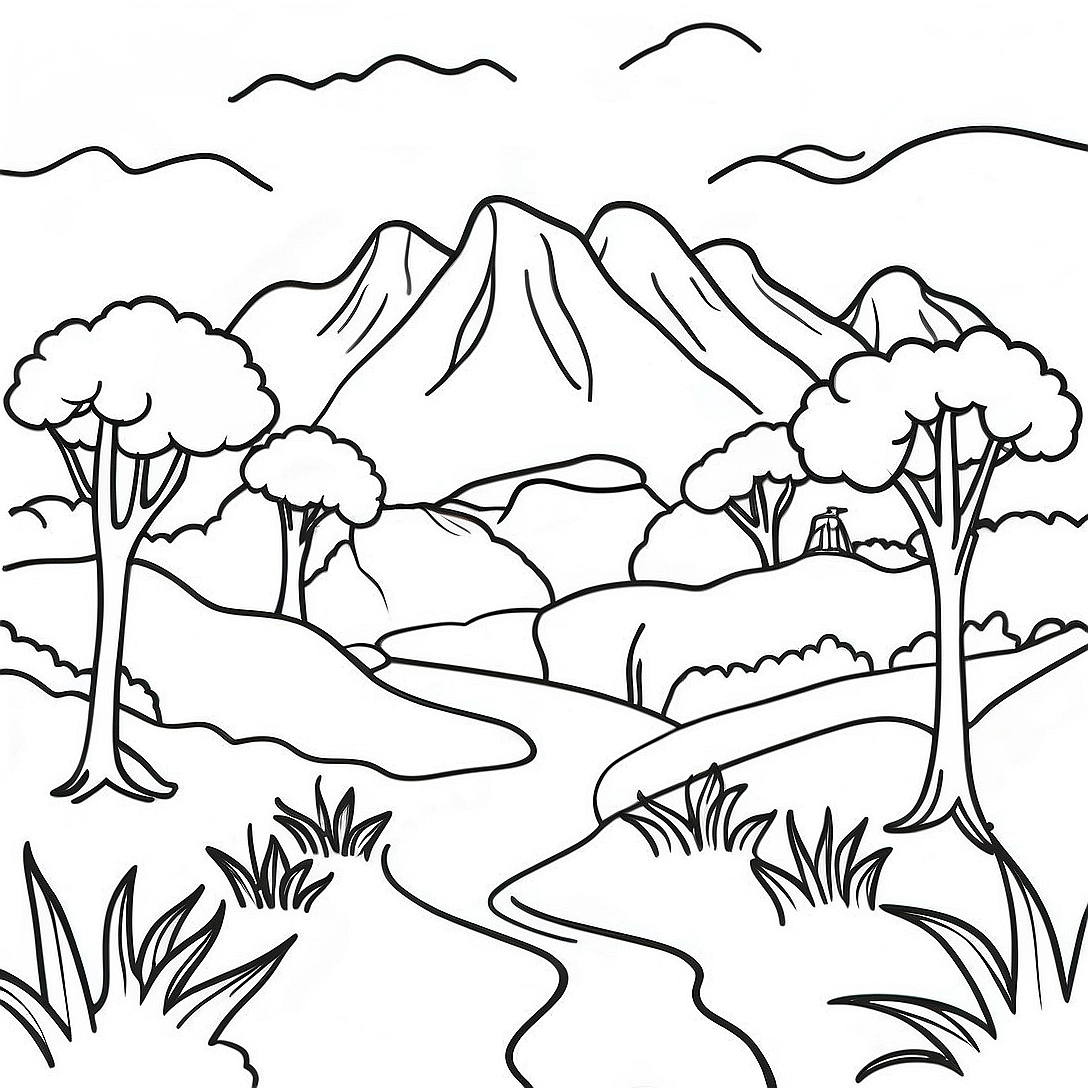 Melancholic Landscape Coloring Page | Sad for Adults coloring page