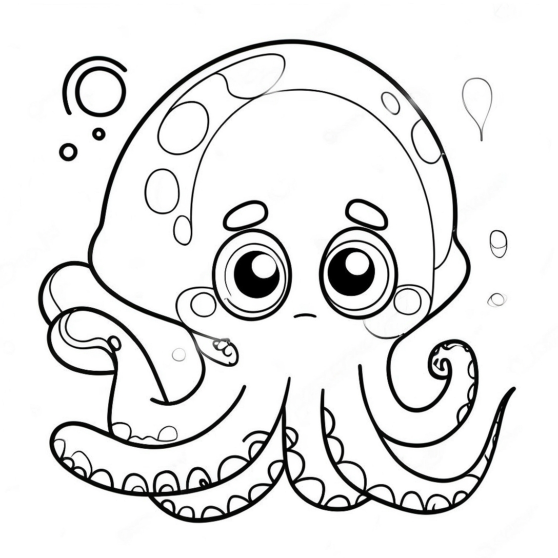 Cute Kraken with Big Eyes Coloring Page | Kraken coloring page