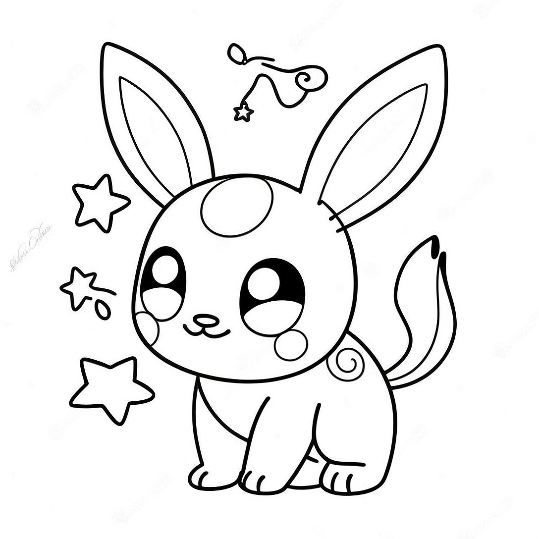 Cute Umbreon with Stars Coloring Page | Umbreon coloring page