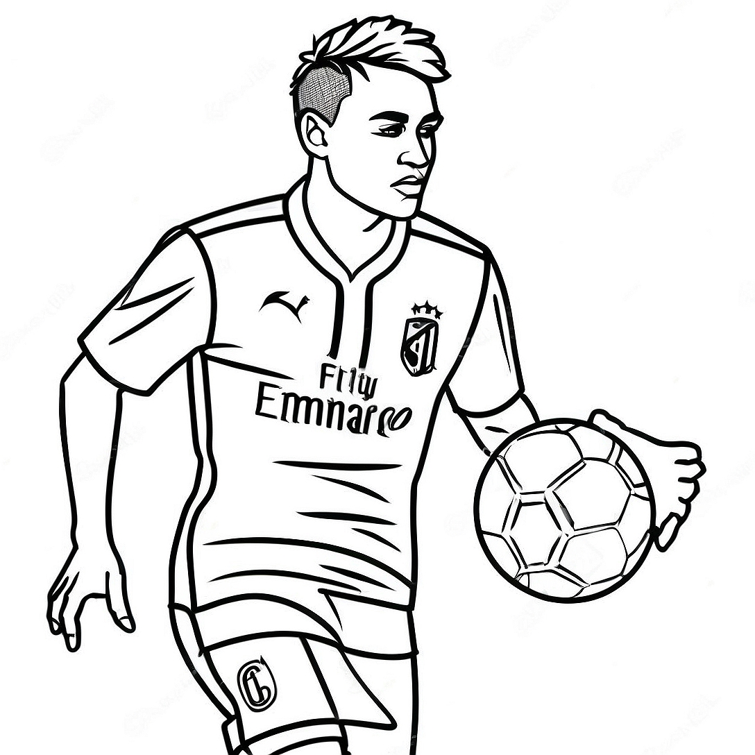 Neymar Dribbling the Ball Coloring Page | Neymar coloring page
