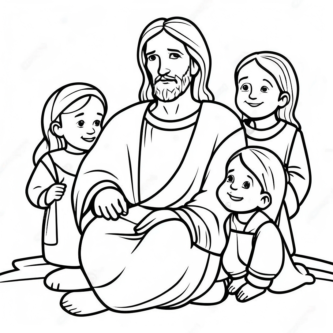 Jesus with Children Coloring Page | Catholic coloring page