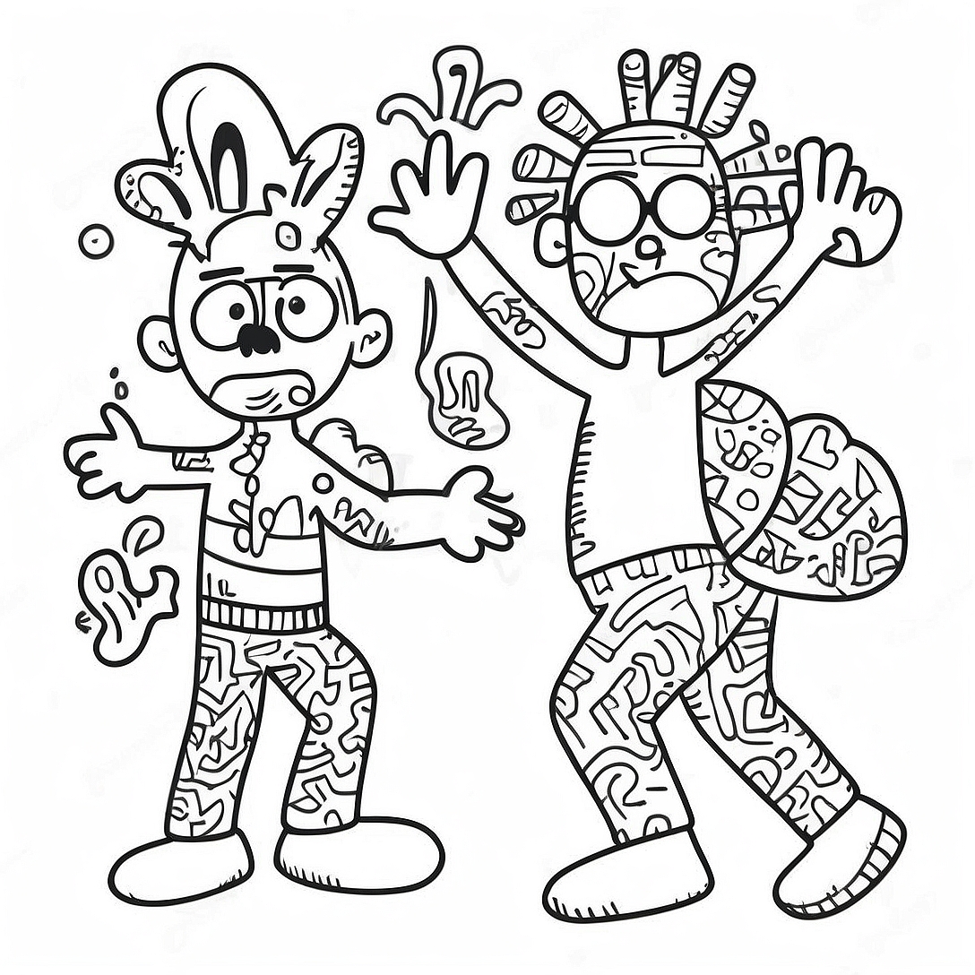 Colorful Keith Haring Style Characters Coloring Page | Keith Haring coloring page