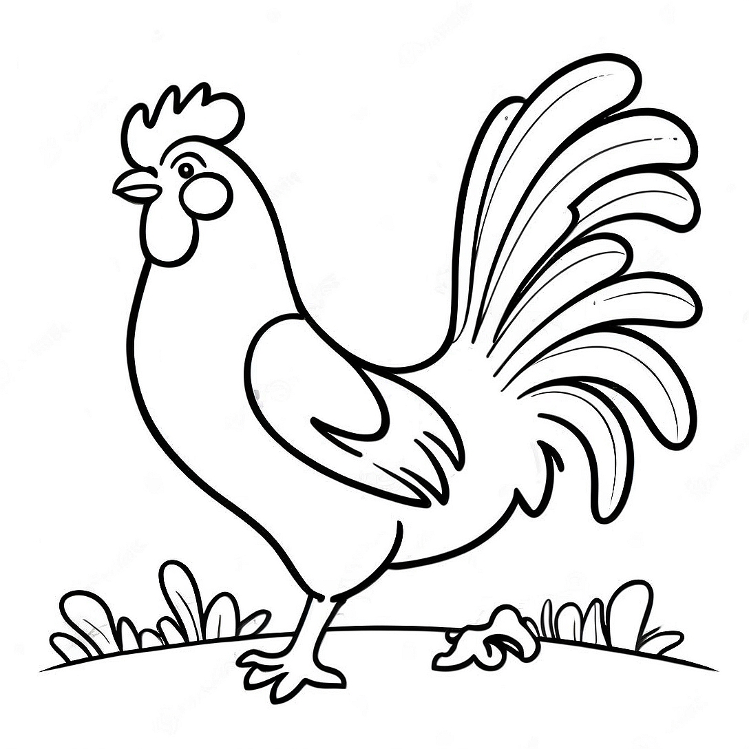 Colorful Rooster in a Farmyard Coloring Page | Rooster coloring page