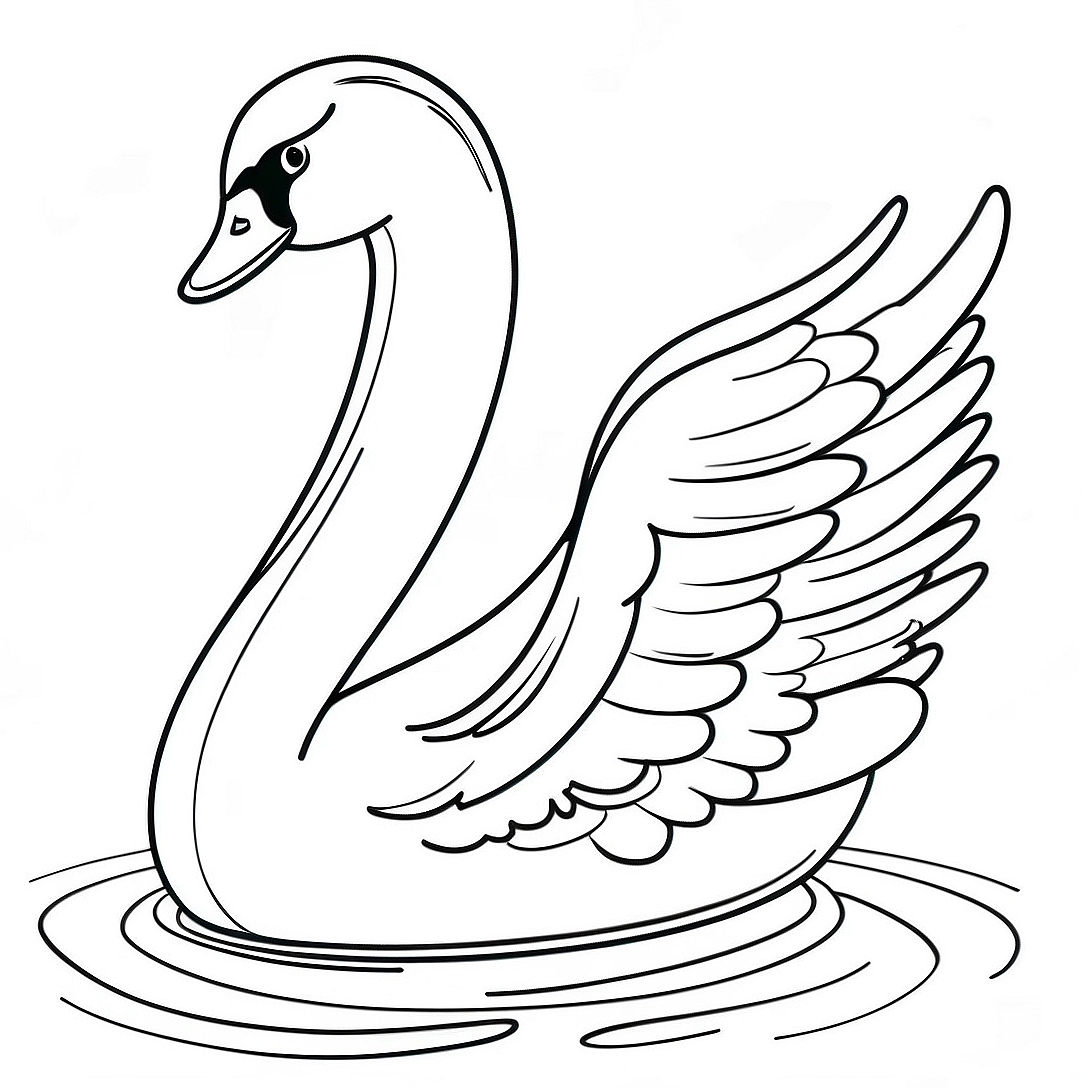 Elegant Swan Gliding on Water Coloring Page | Swan coloring page