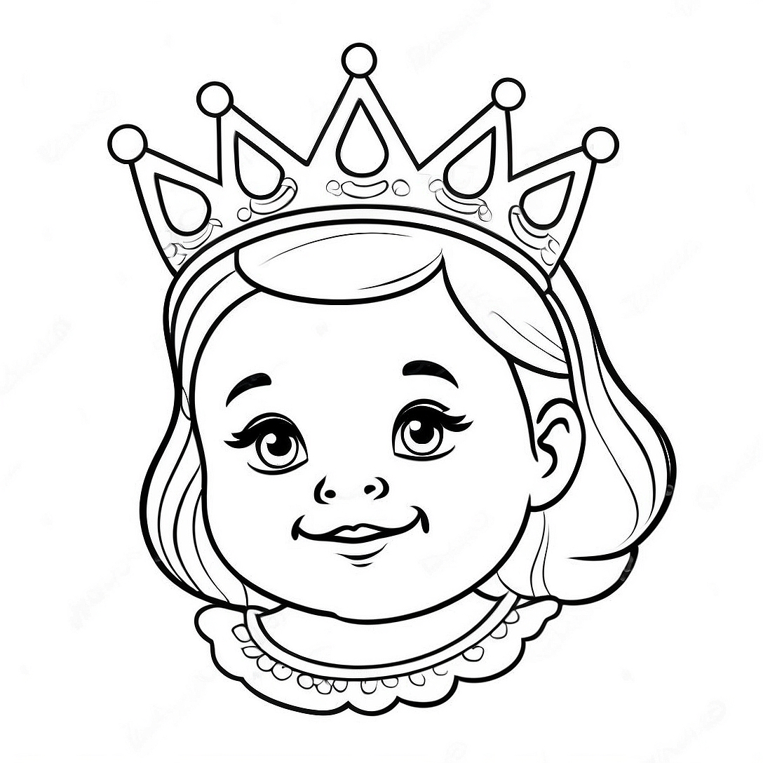 Adorable Baby Princess with a Crown Coloring Page | Baby Cute Princess coloring page