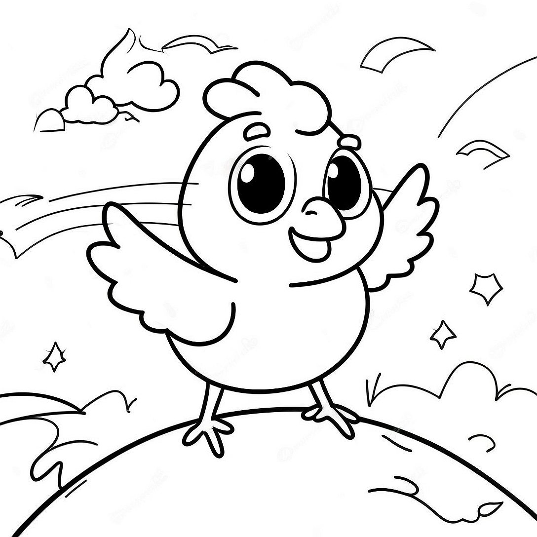 Funny Chicken Little in the Sky Coloring Page | Chicken Little coloring page